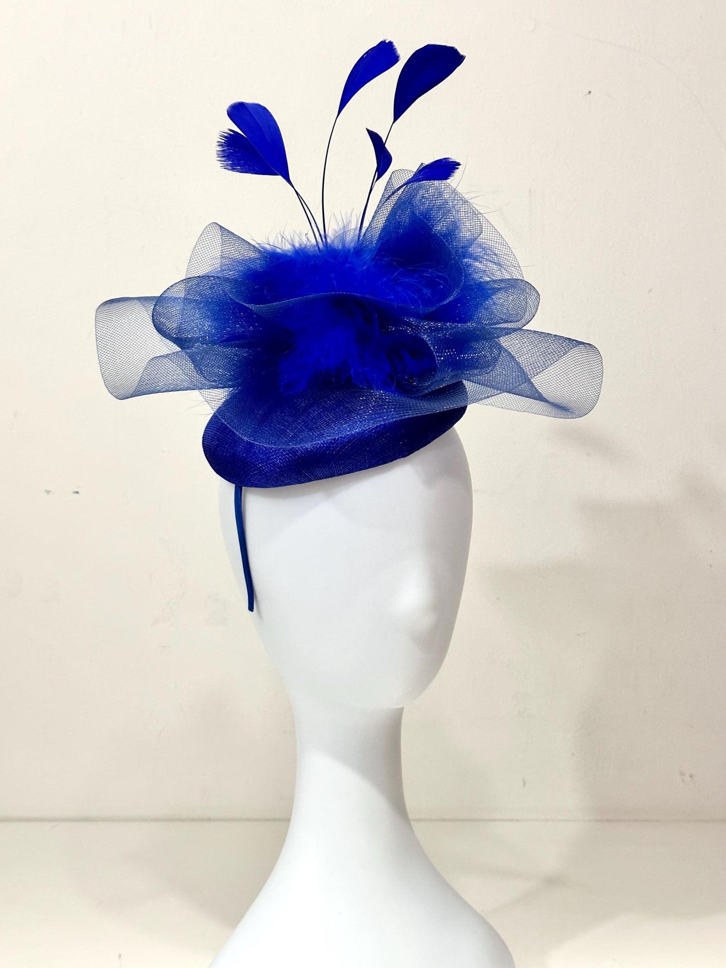 Royal Blue Fascinate Hat, Hot Pink, Pink, Black Fascinator Hat, Viva Magenta, White, Ivory, Yellow, Feather Hat, Church Wedding Hat