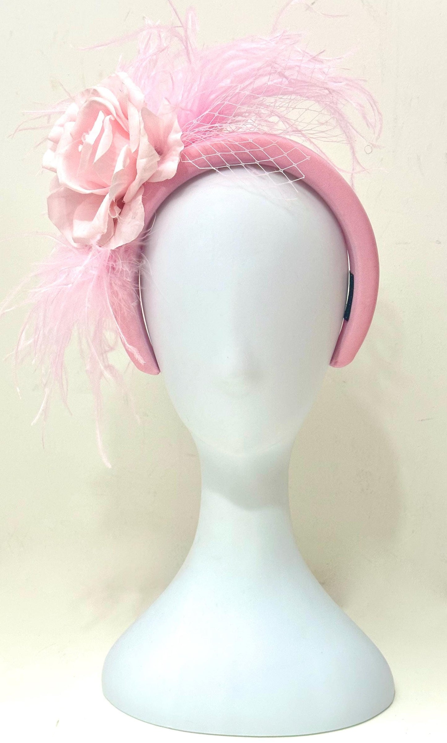 Pink Fascinator Bespoke Feather Headband, Hot Pink Pink Bridal Veil Flower Feather Fascinator Headband, Church Wedding Fascinate Hat