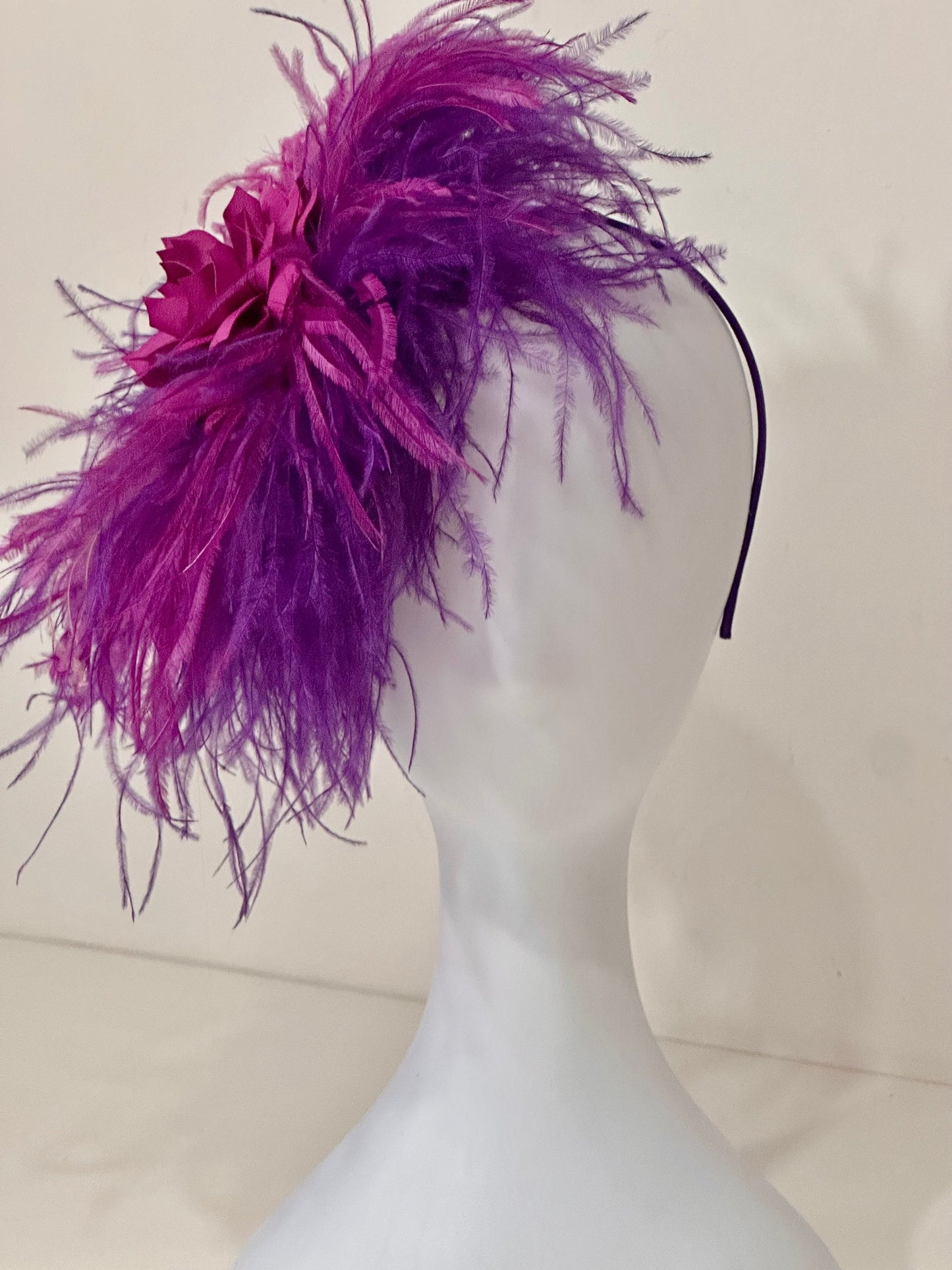 Magenta Plum Fasciantor Headband, Feather Bespoke Headband, Kentucky Derby Hat Fascinator,Magenta Wedding Fascinator Headband