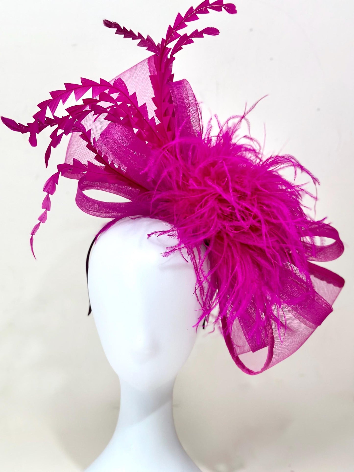 Pink Green Bow Headband, Kentucky Derby Hat Fascinator, All Feather Colors Big Bow Feather Bow Fascinator Hat Headband Church Wedding Derby