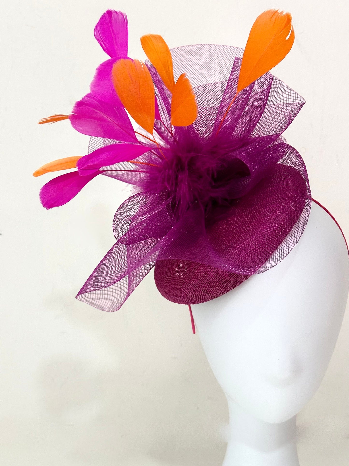 Hot Pink Fascinator Hat, Pink Kentucky Derby Hat Fascinator,  Church Wedding Hat, Tea Party Hat, Custom Feather Fascinator Hat