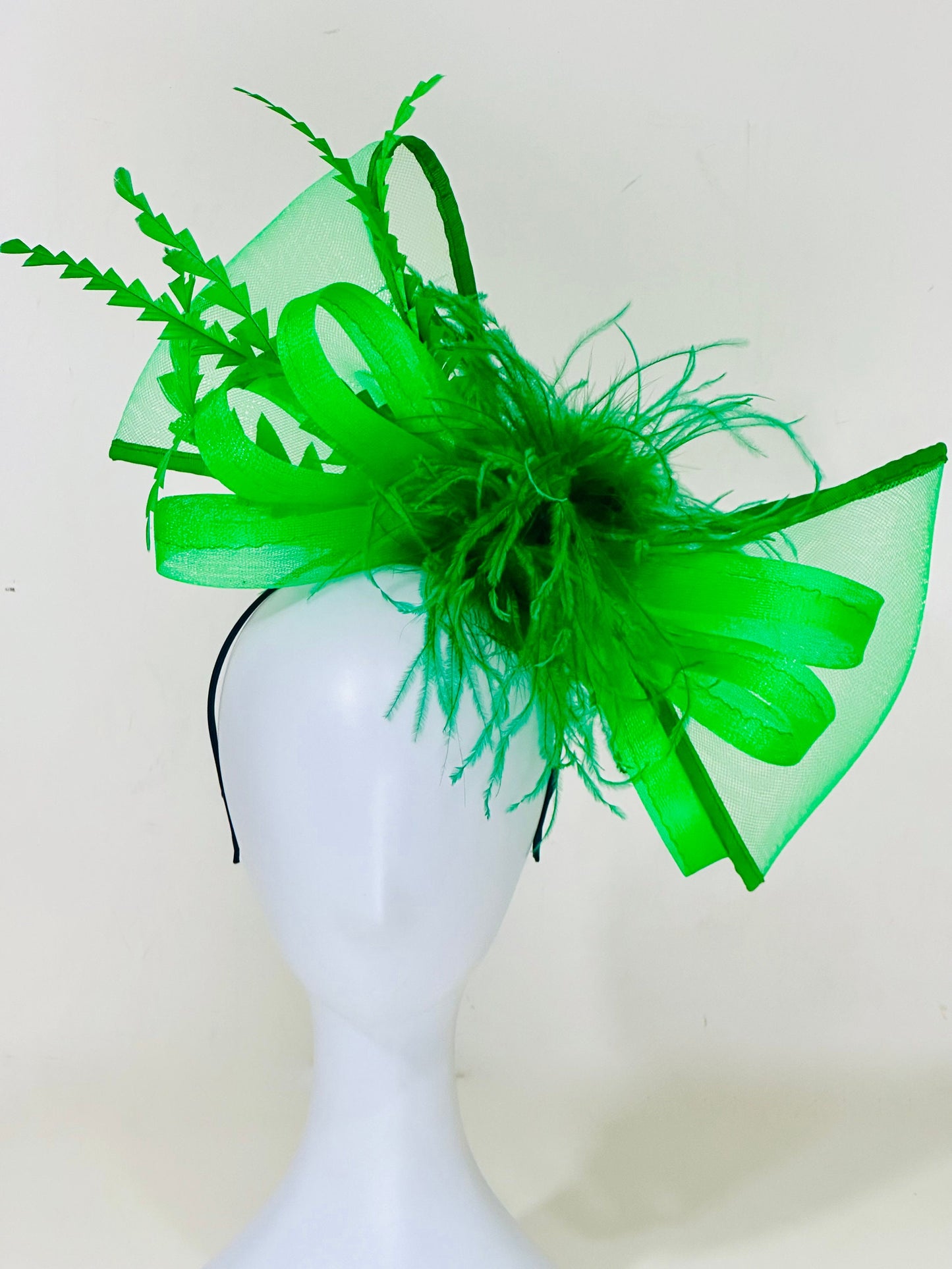 Magenta Pink Bow Feather Headband Fascinator, Custom Feather Bow Fascinator, Kentucky Derby Hat Fascinator Headband, Green, Hot Pink, White