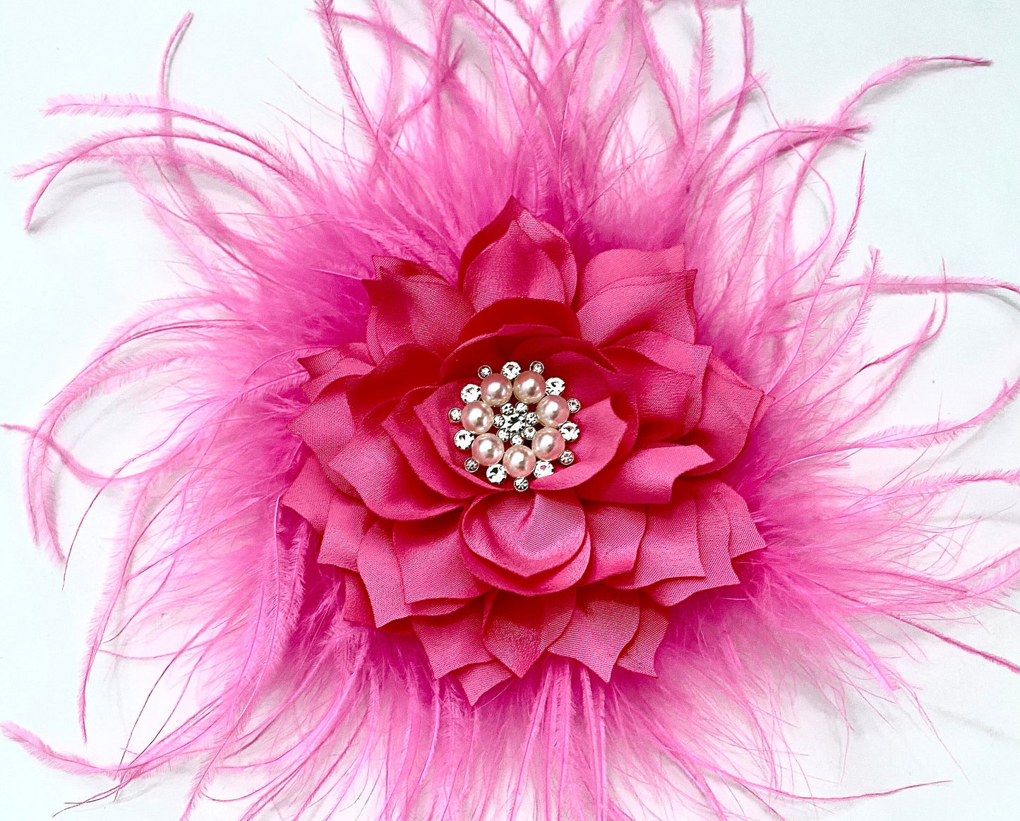 Blush Pale Pink, Hot Pink, Shocking Pink Hair Clips, Wedding Fascinator, Bachelorette Hair clip, Custom Feather Flower Clips, All colors