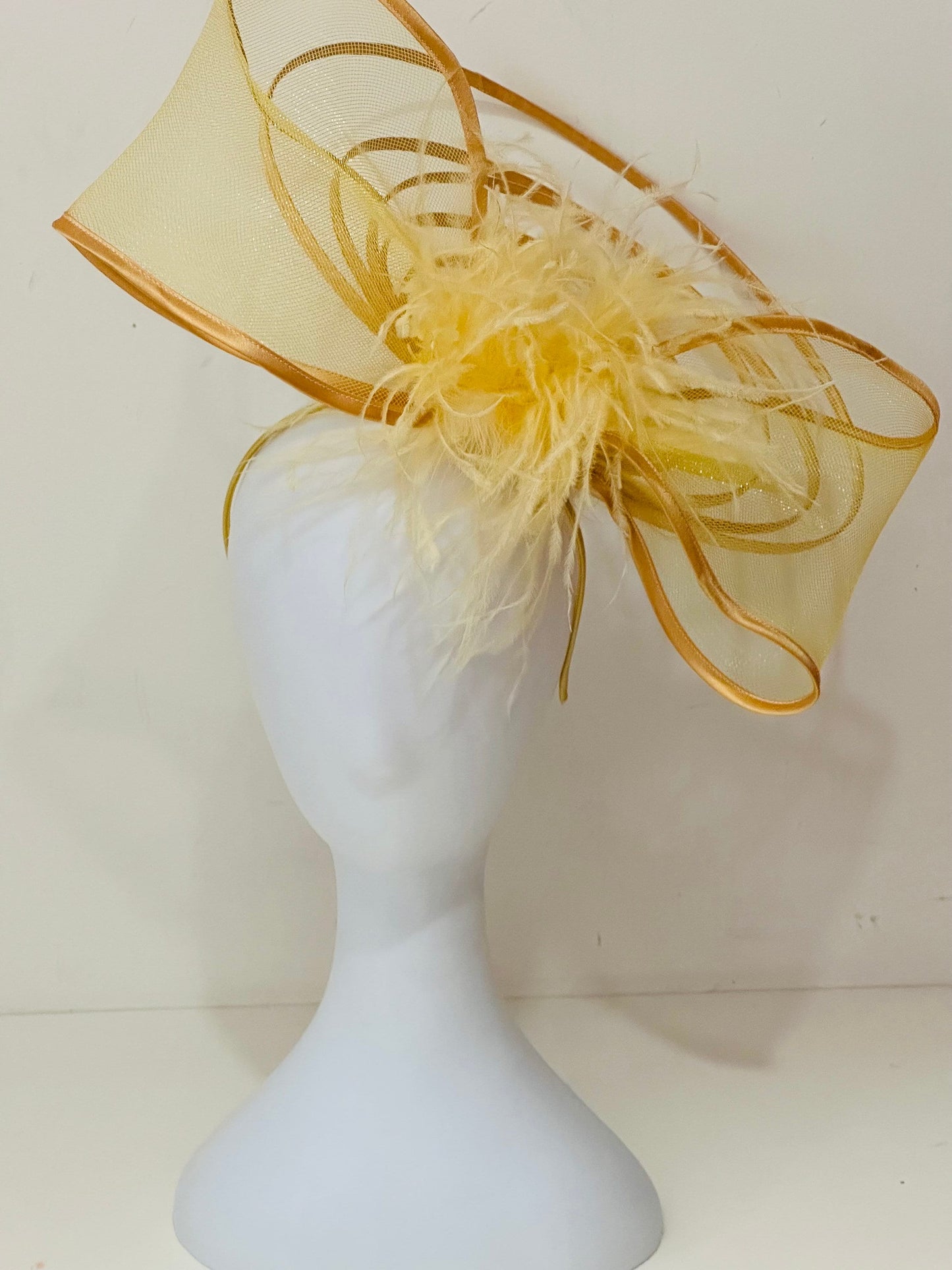 Wedding Bow Fascinator Headband, Modern Chic Spiral Headband, Black, Golden Yellow Bow Fascinator Headband, Modern Bride Spiral , Church Hat