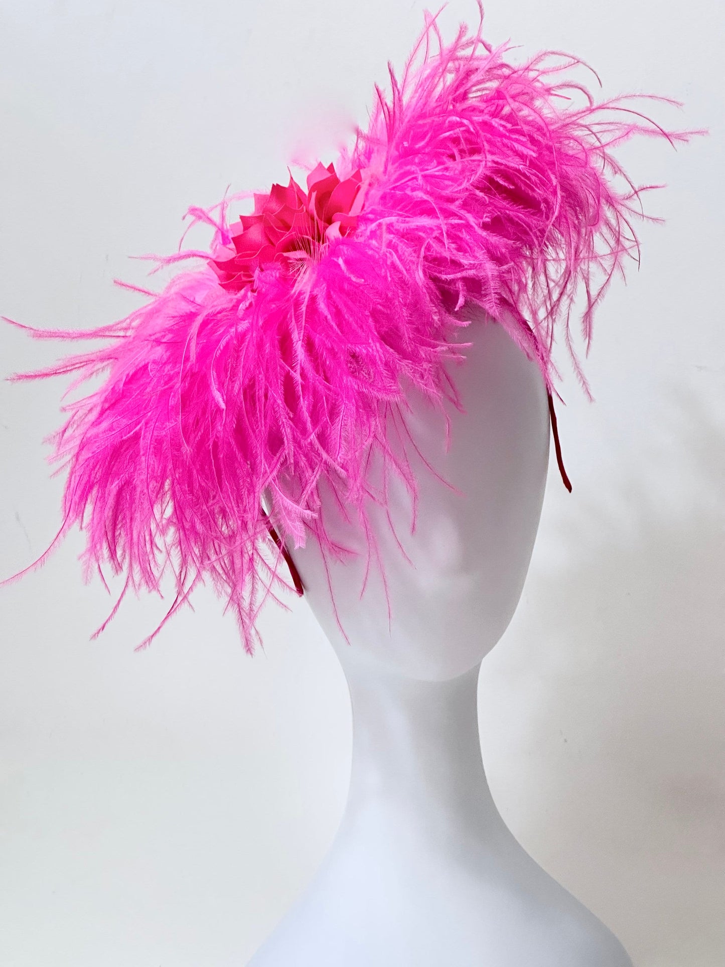 Pink Bright Pink Feather Fascinator Headband Hat, Pink Feather Church Hat, Pink Wedding  Fascinator Headband Hat,  Derby Hat Fascinate