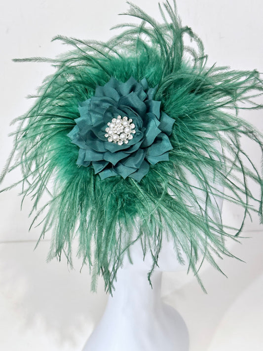 Hunter Green Derby Fascinator, Headband, Red Fascinator Hat, White Wedding Headpiece, Kentucky Derby Fascinator,