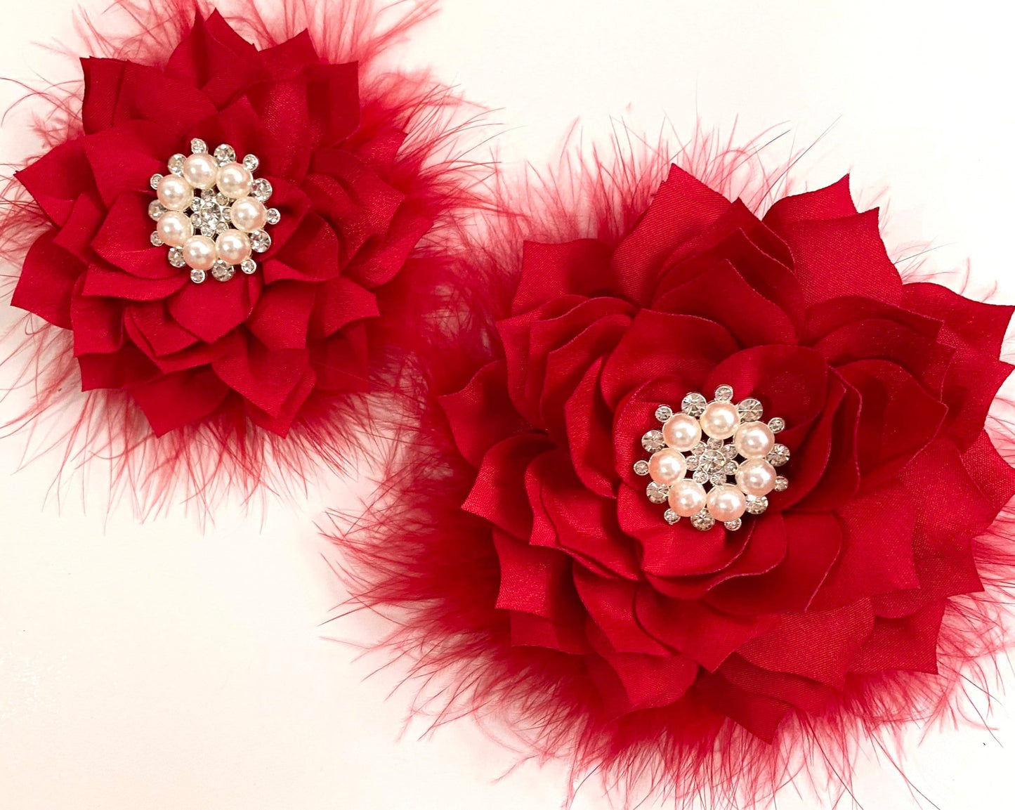 Red Flower Clips, Red Hair Clips, Red Feather Clip, White, Green, Emerald, Hunter Green Burgundy Feather Clips