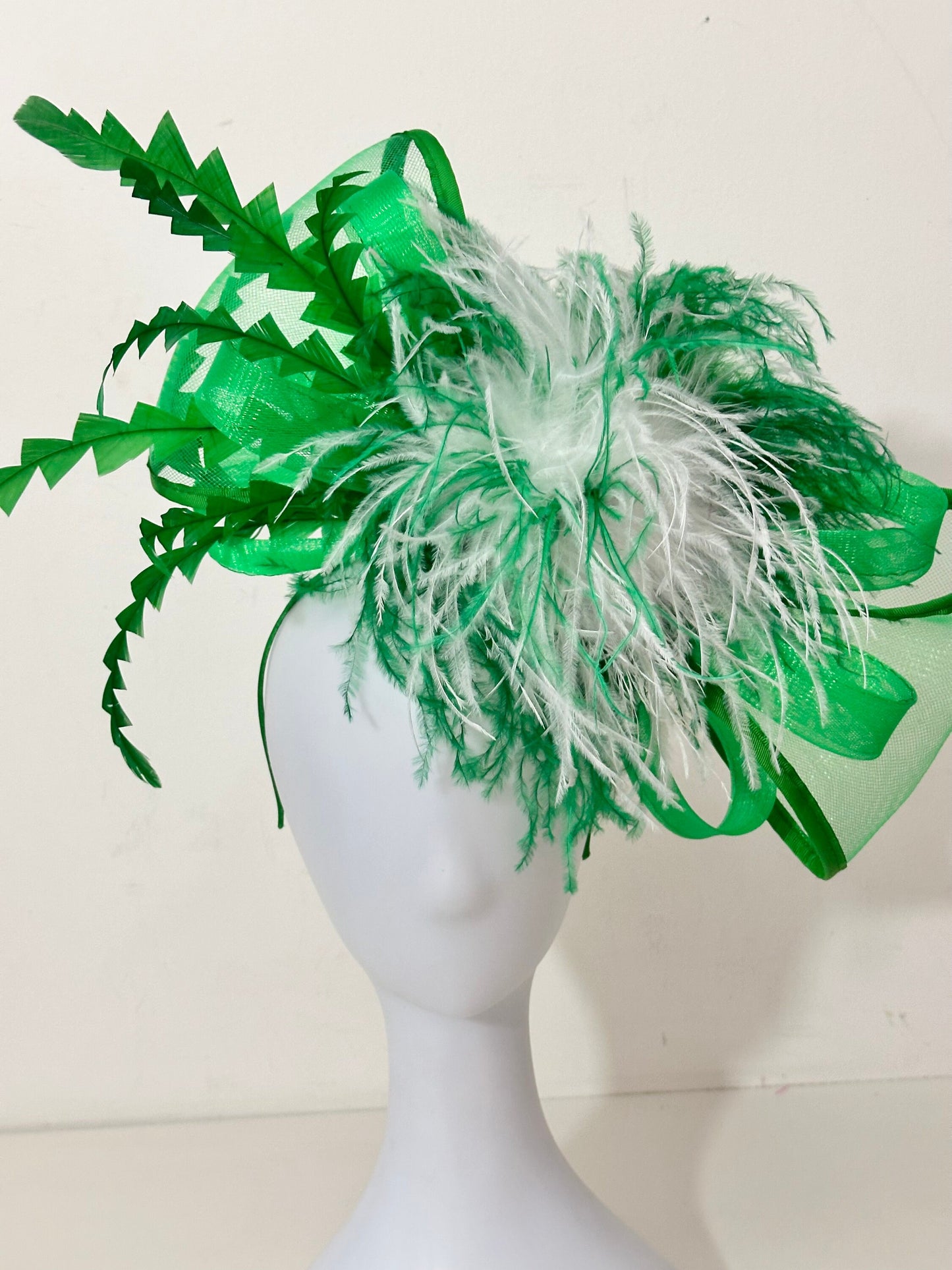 Pink Green Bow Headband, Kentucky Derby Hat Fascinator, All Feather Colors Big Bow Feather Bow Fascinator Hat Headband Church Wedding Derby