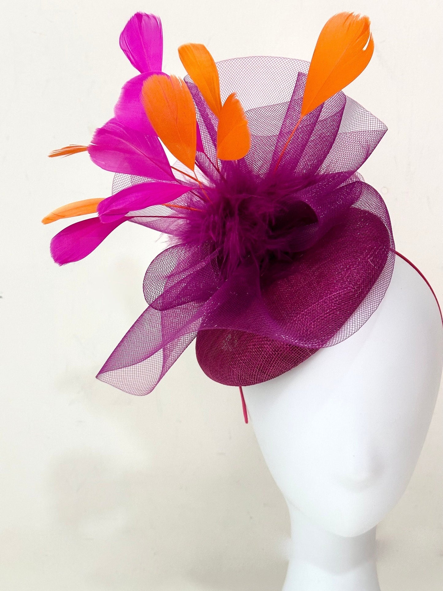 Magenta Pink Orange Fascinator Hat, Purple  Orange Fascinator, Church Wedding Hat,Kentucky Derby Hat, Custom Sorority  Fascinator Hat