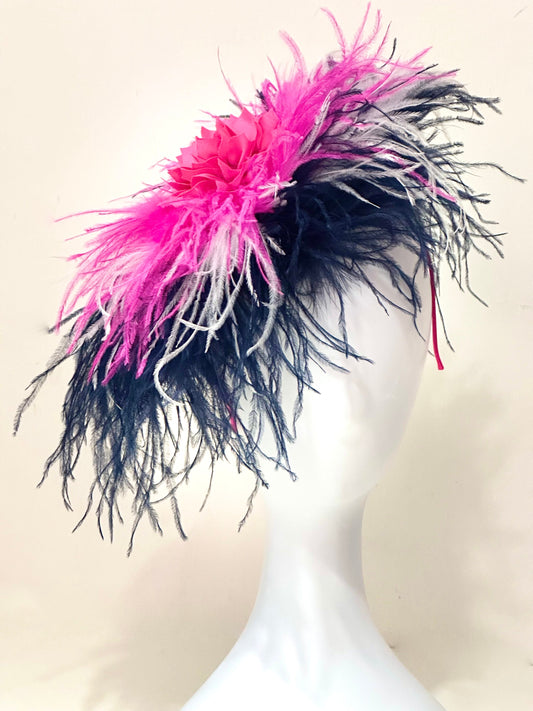 Pink Navy White Kentucky Derby Hat  Fascinator Headband, Pink Bright Pink Green Feather Derby Fascinator Headband,Custom Derby Hat Fascinate