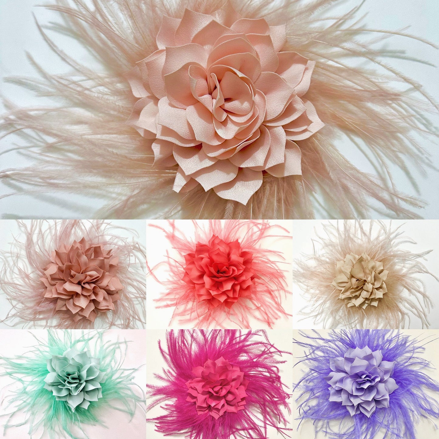 Purple Fascinator Clip/ Brooch, Easter Flower Mini Fascinator clip, Lavender, Pink Magenta, Mint, Coral, Blush Flower Feather Brooch Pin