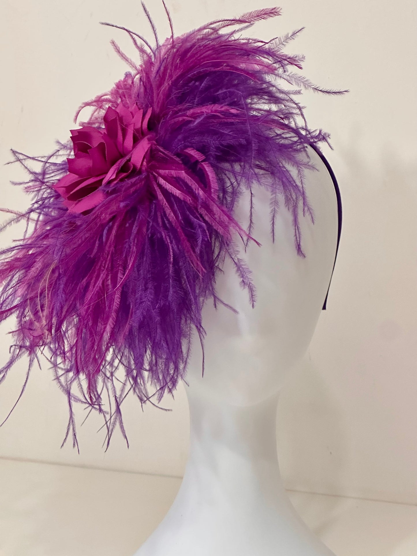 Magenta Plum Fasciantor Headband, Feather Bespoke Headband, Kentucky Derby Hat Fascinator,Magenta Wedding Fascinator Headband