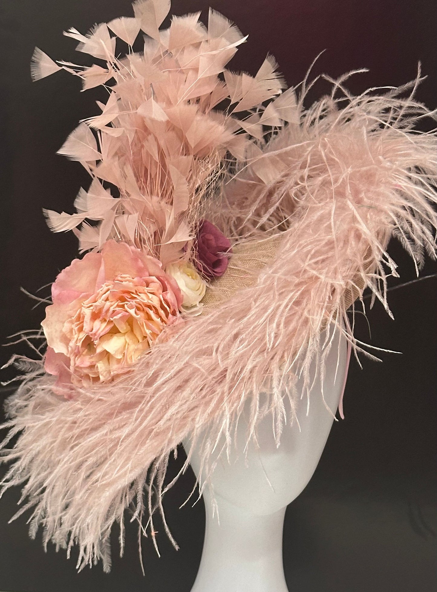 Couture Feather Fascinator Hat, Blush Fascinator Hat, Church Wedding Hat Fascinate, High Tea Hat, Fascinate, Feather Fascinator Hat