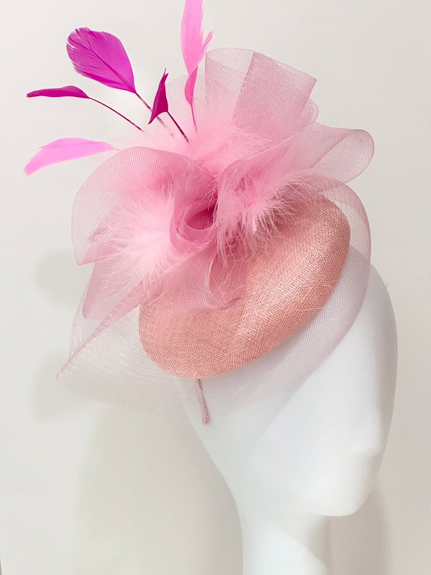 Hot Pink Fascinator Hat, Pink Kentucky Derby Hat Fascinator,  Church Wedding Hat, Tea Party Hat, Custom Feather Fascinator Hat