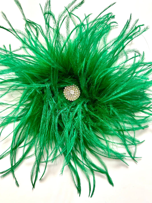 Green Brooch Pin, Feather Crystal Brooch  Pin, Feather Hair Clip, All colors, Dark Green, Army Green, Emerald Pink,  Black, White, Beige