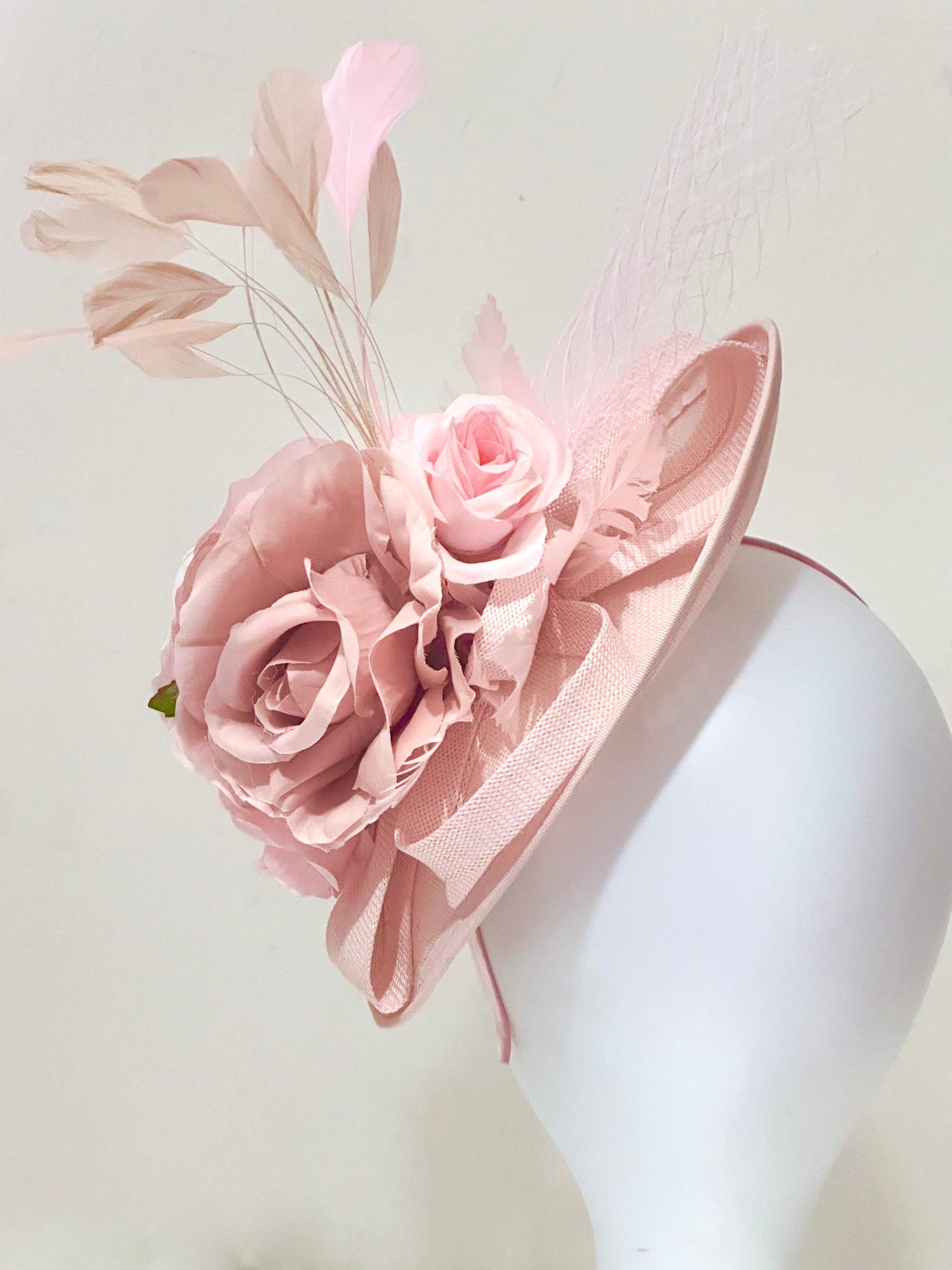 Pink Dusty Pink Rose Fascinator Hat, Church Wedding Hat, Pink Fascinate Hat, Light Pink Rose Derby Fascinator Hat, High Tea Party Hat