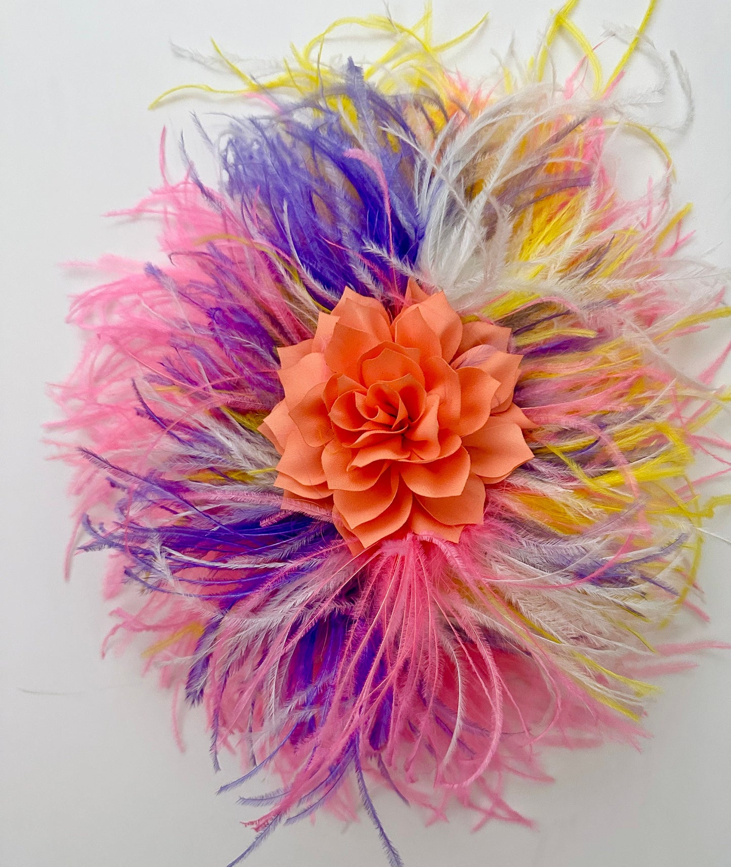 White Kentucky Derby Fascinator Headband Hat, Custom Blended Feather Fascinator Headband, White Pink Coral Lavender Yellow Derby Fascinator