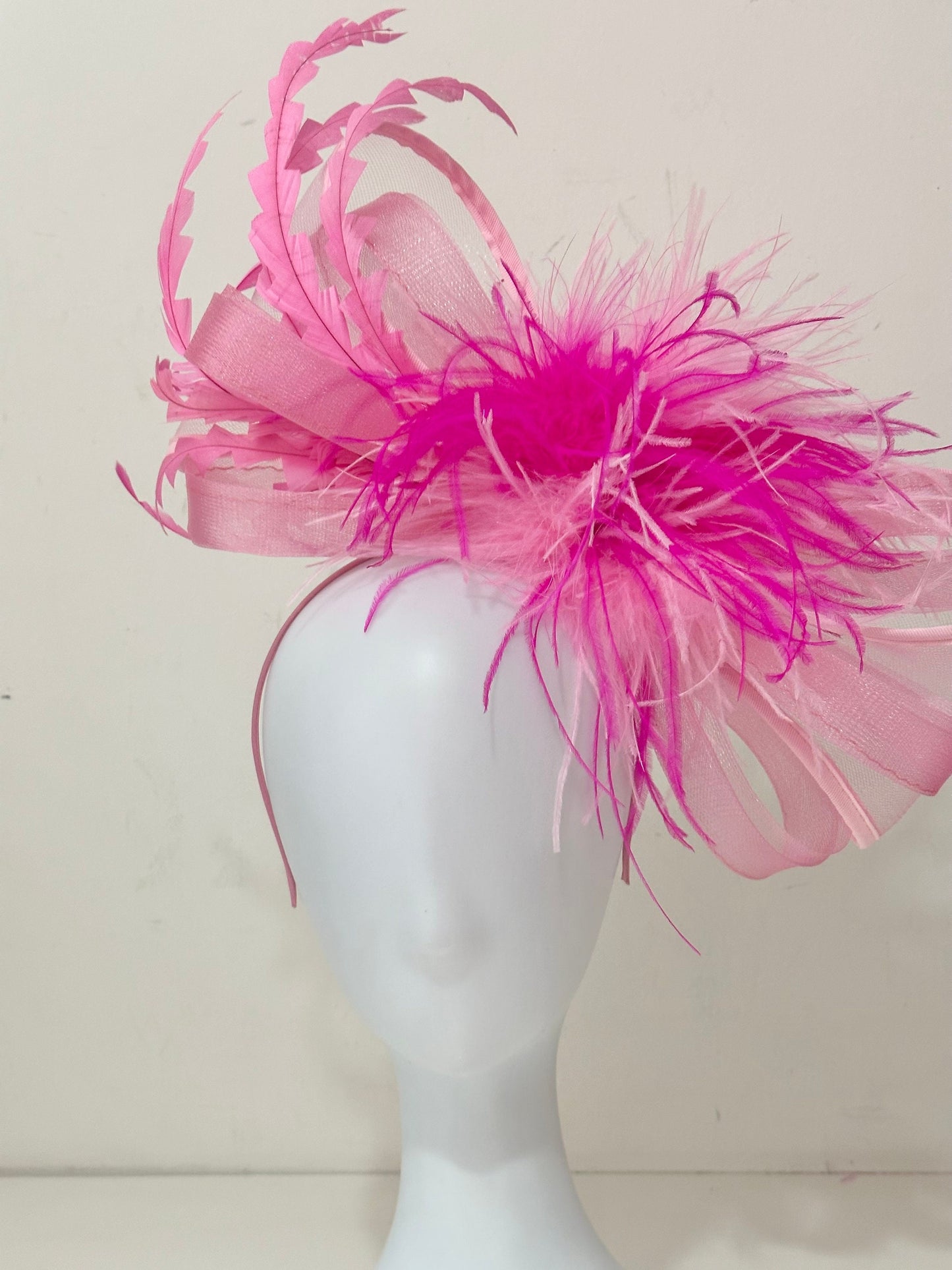 Pink Green Bow Headband, Kentucky Derby Hat Fascinator, All Feather Colors Big Bow Feather Bow Fascinator Hat Headband Church Wedding Derby