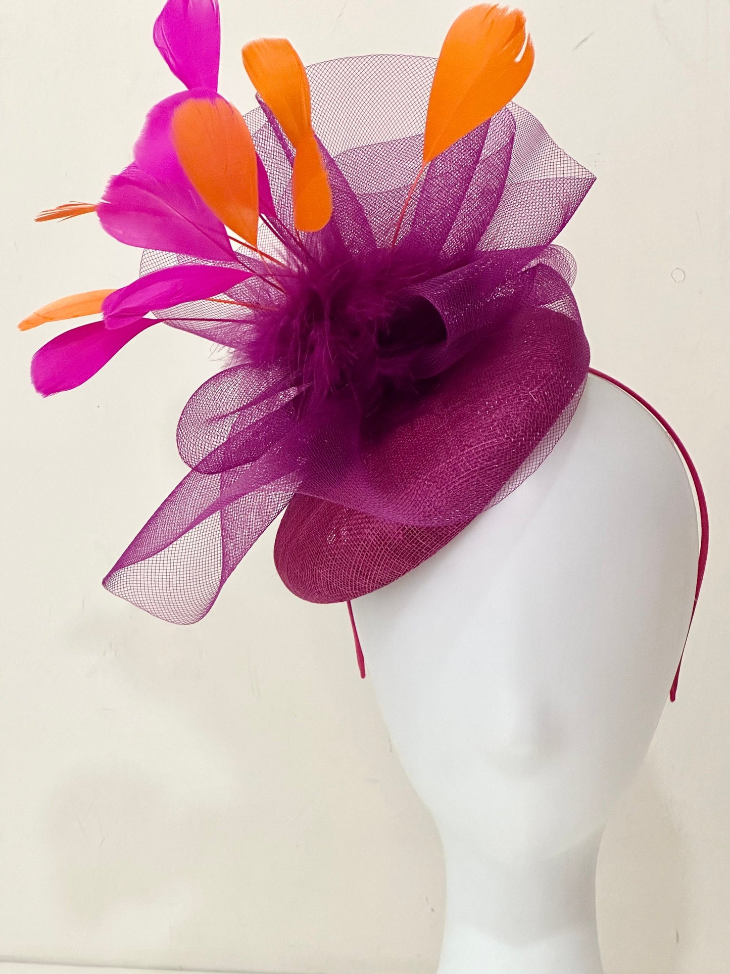 Magenta Pink Orange Fascinator Hat, Purple  Orange Fascinator, Church Wedding Hat,Kentucky Derby Hat, Custom Sorority  Fascinator Hat