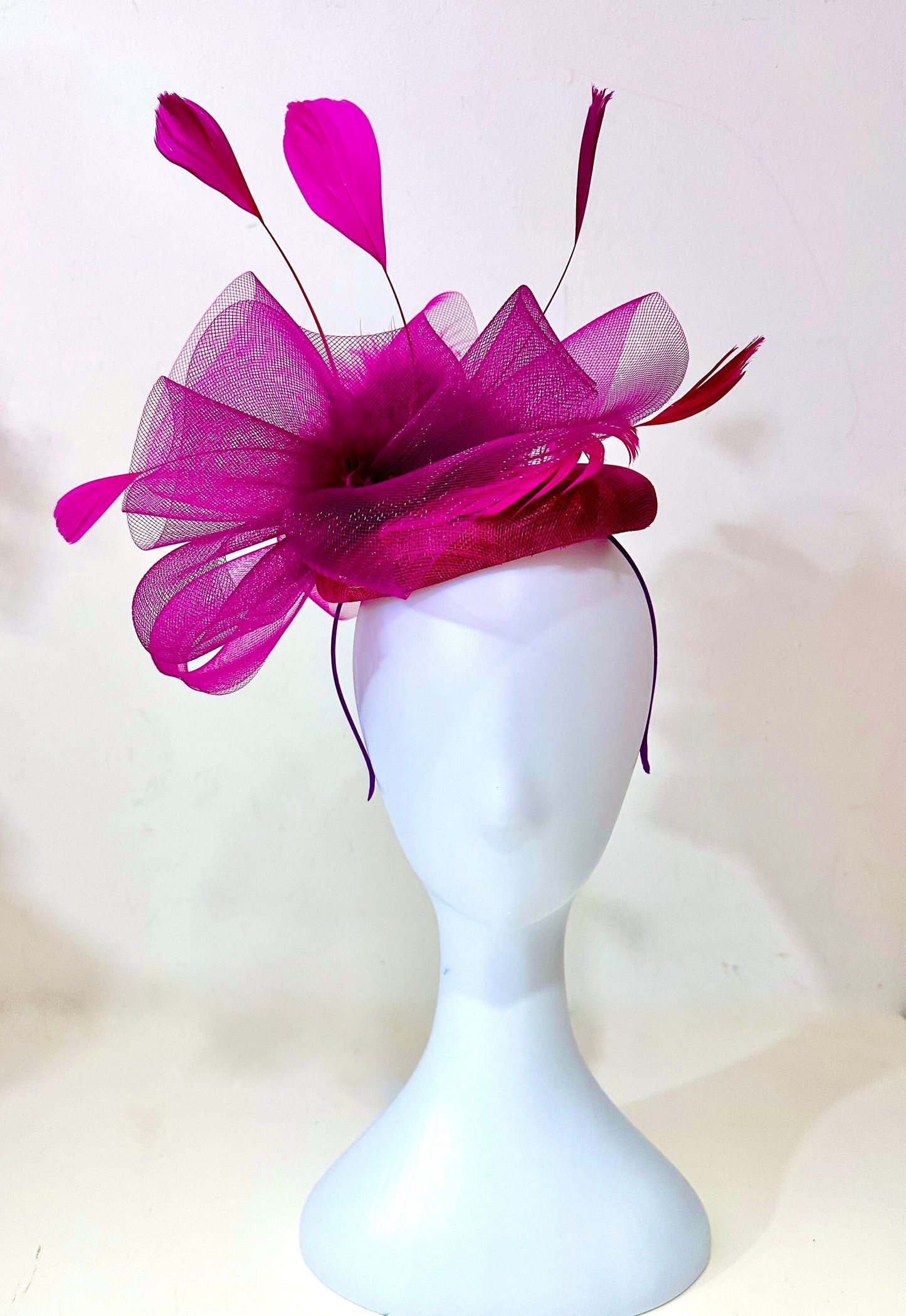 Royal Blue Fascinate Hat, Hot Pink, Pink, Black Fascinator Hat, Viva Magenta, White, Ivory, Yellow, Feather Hat, Church Wedding Hat