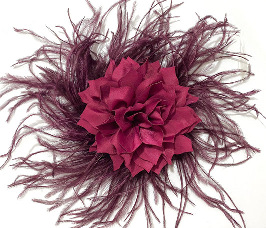 Feather Fascinator Hat Clip, Burgundy, Black, Navy, Red, Green,Blush, Beige Flower Feather Fascinator Hat Clip, Bridal Wedding Hairpiece,