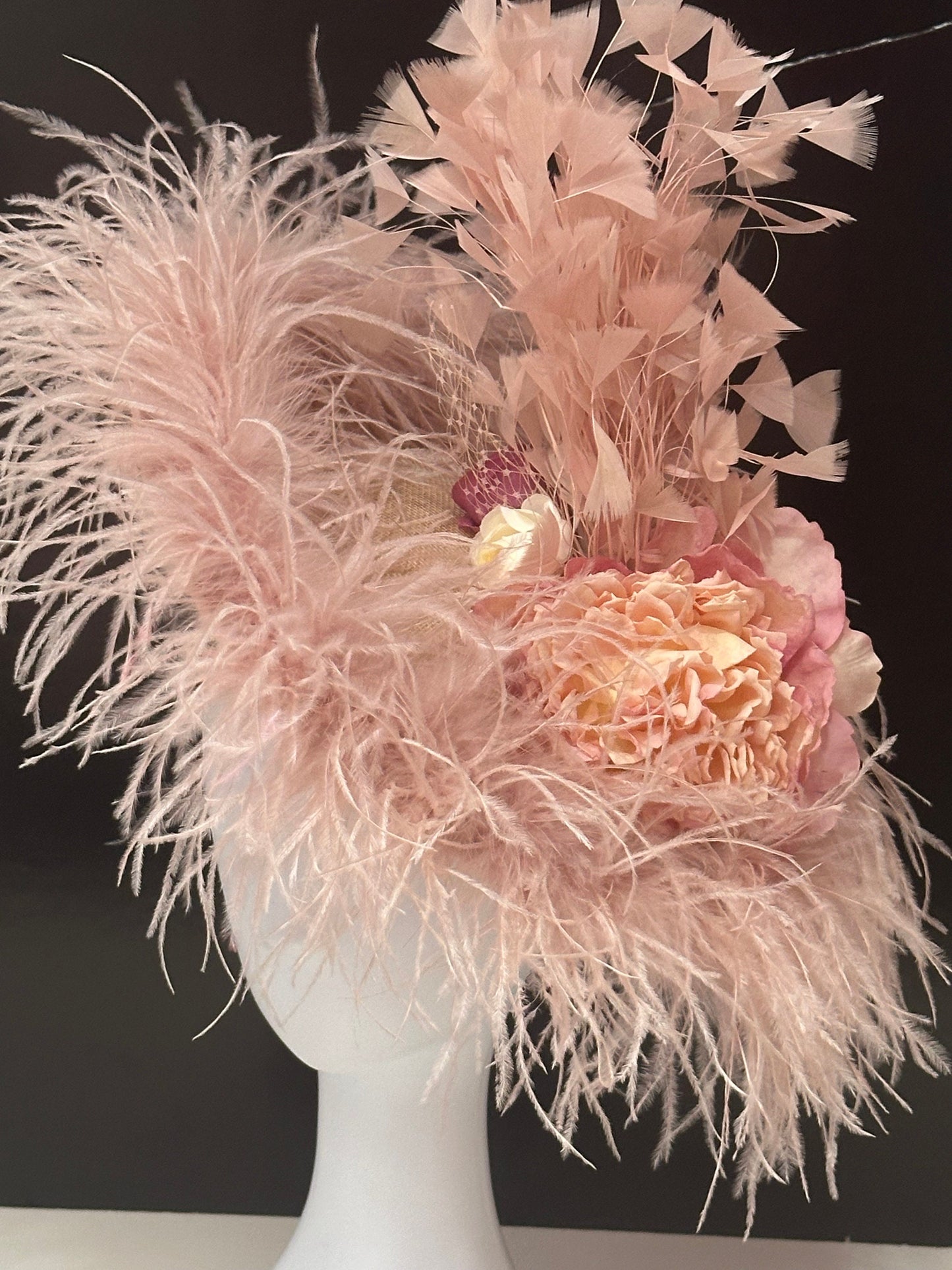 Couture Feather Fascinator Hat, Blush Fascinator Hat, Church Wedding Hat Fascinate, High Tea Hat, Fascinate, Feather Fascinator Hat