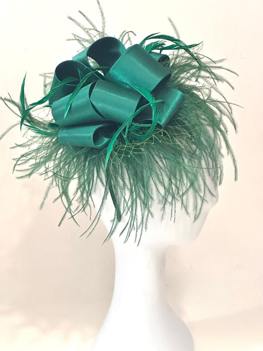 Dark Green Fascinator Headband Hat, Hunter Green Feather Headband Fascinate Hat, Red Fascinate Derby Hat, Derby Hat, Christmas Headband Hat