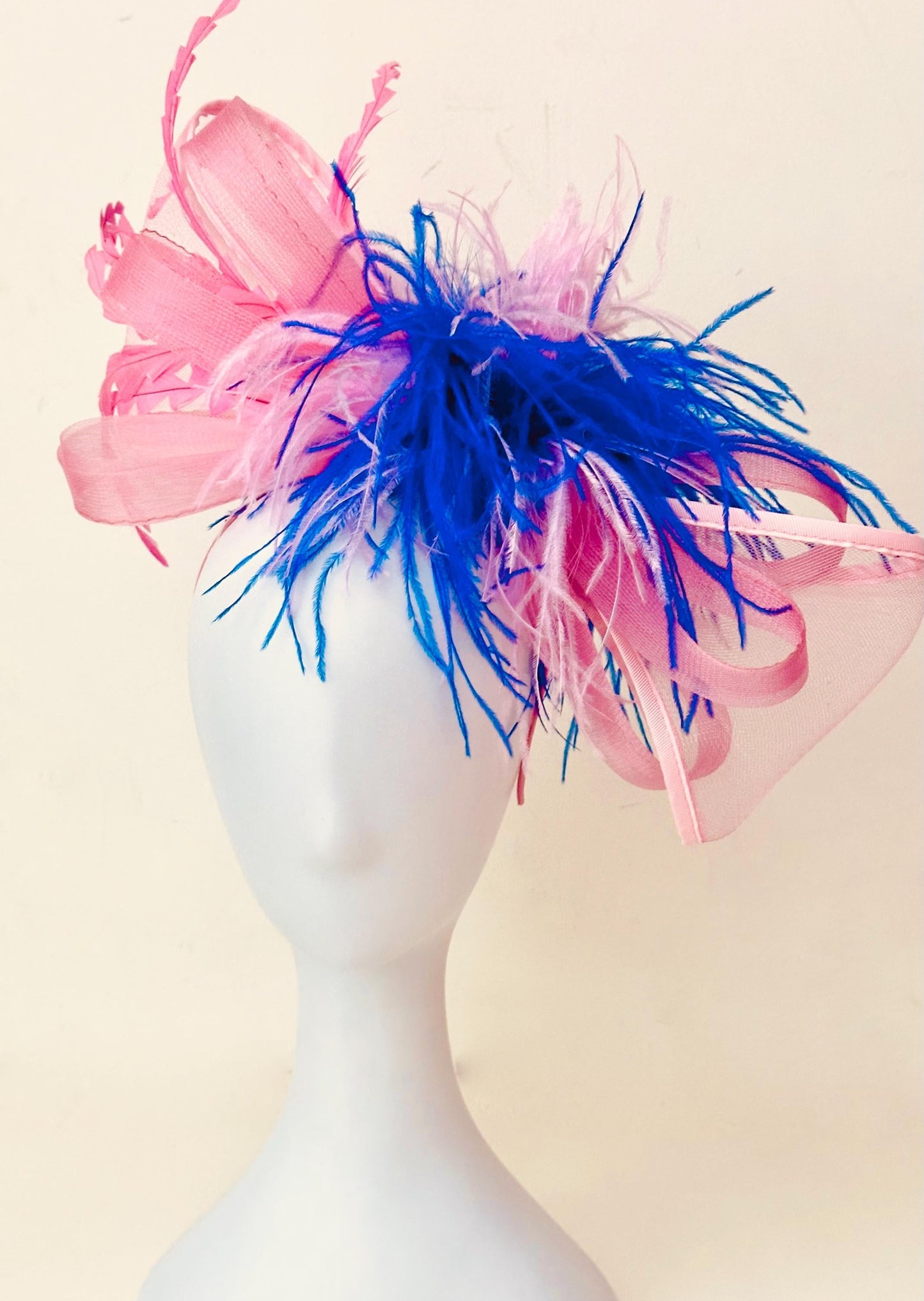 Pink Hot Pink Bow Fascinator, Big Bow Feather Headband, Kentucky Derby Hat, Wedding Bow Fascinator Headband,Magenta Pink Green White Bow Hat