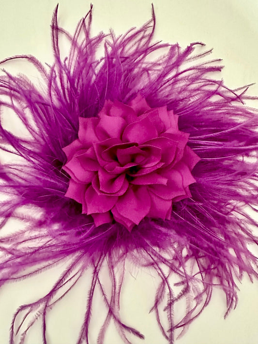 Viva magenta Berry Pink fascinator, Feather Hairpiece, Wedding Fascinator, Derby Hat Clip, Custom Feather Flower Clip, Bridal Flowers