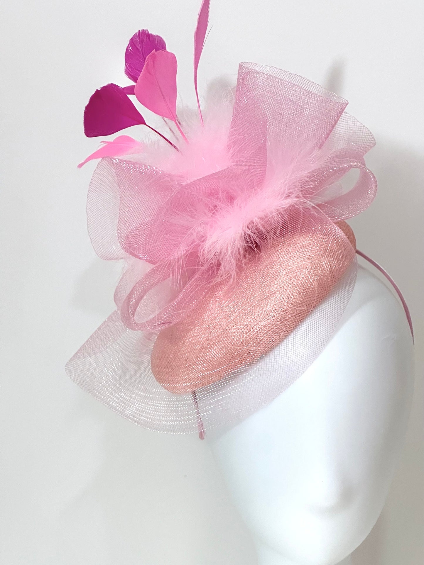 Hot Pink Fascinator Hat, Pink Kentucky Derby Hat Fascinator,  Church Wedding Hat, Tea Party Hat, Custom Feather Fascinator Hat