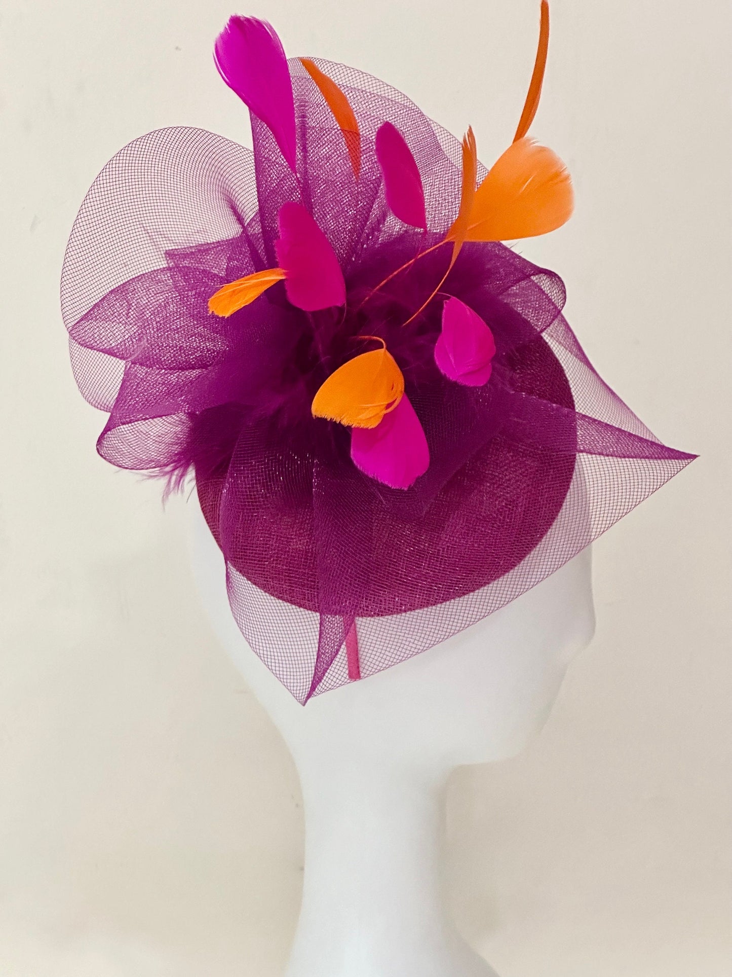 Magenta Pink Orange Fascinator Hat, Purple  Orange Fascinator, Church Wedding Hat,Kentucky Derby Hat, Custom Sorority  Fascinator Hat