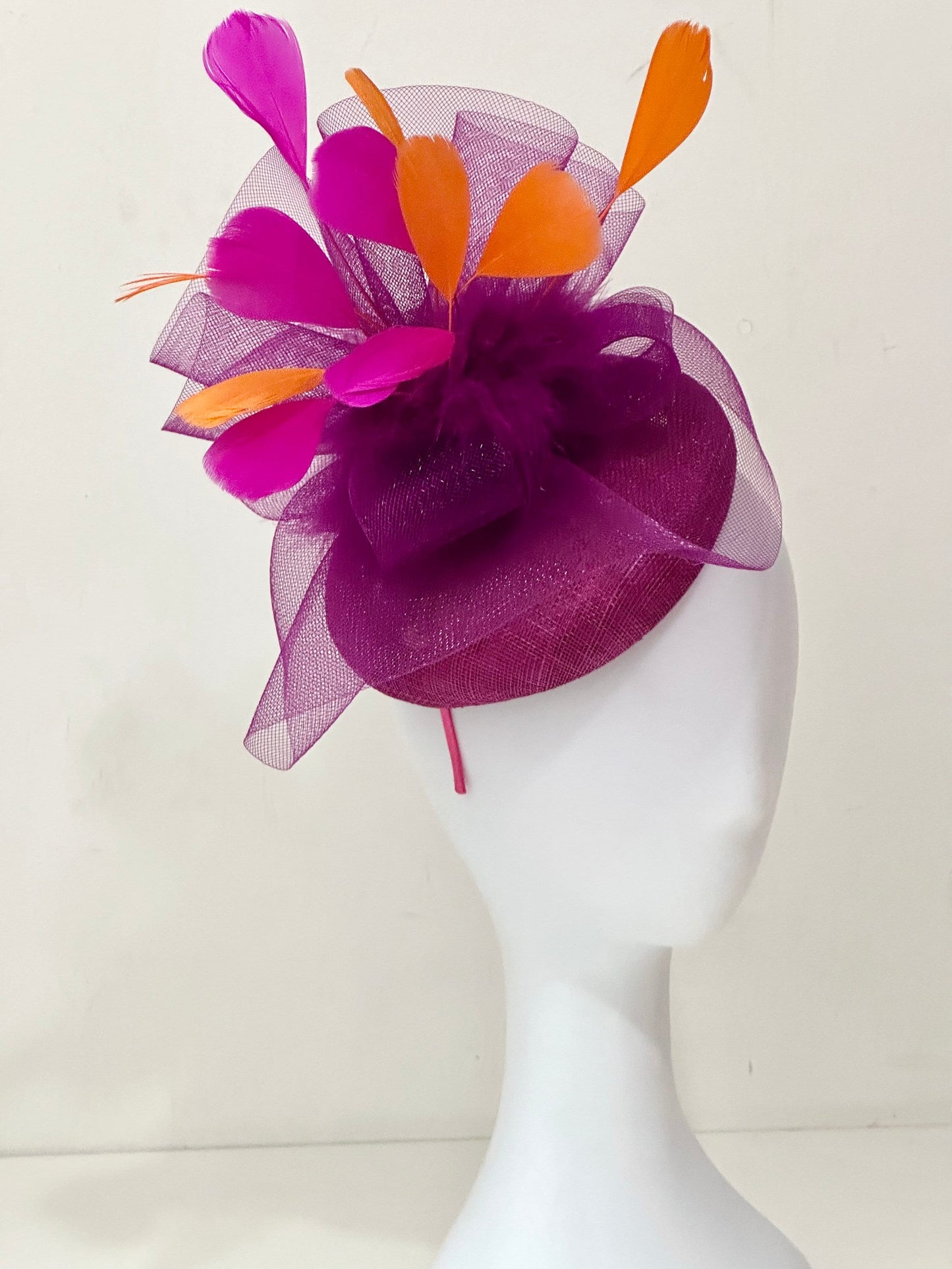 Hot Pink Fascinator Hat, Pink Kentucky Derby Hat Fascinator,  Church Wedding Hat, Tea Party Hat, Custom Feather Fascinator Hat