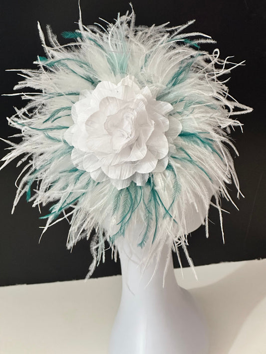 White Kentucky Derby Fascinator Headband Hat, Custom Blended Feather Fascinator Headband, White Pink Coral Lavender Yellow Derby Fascinator