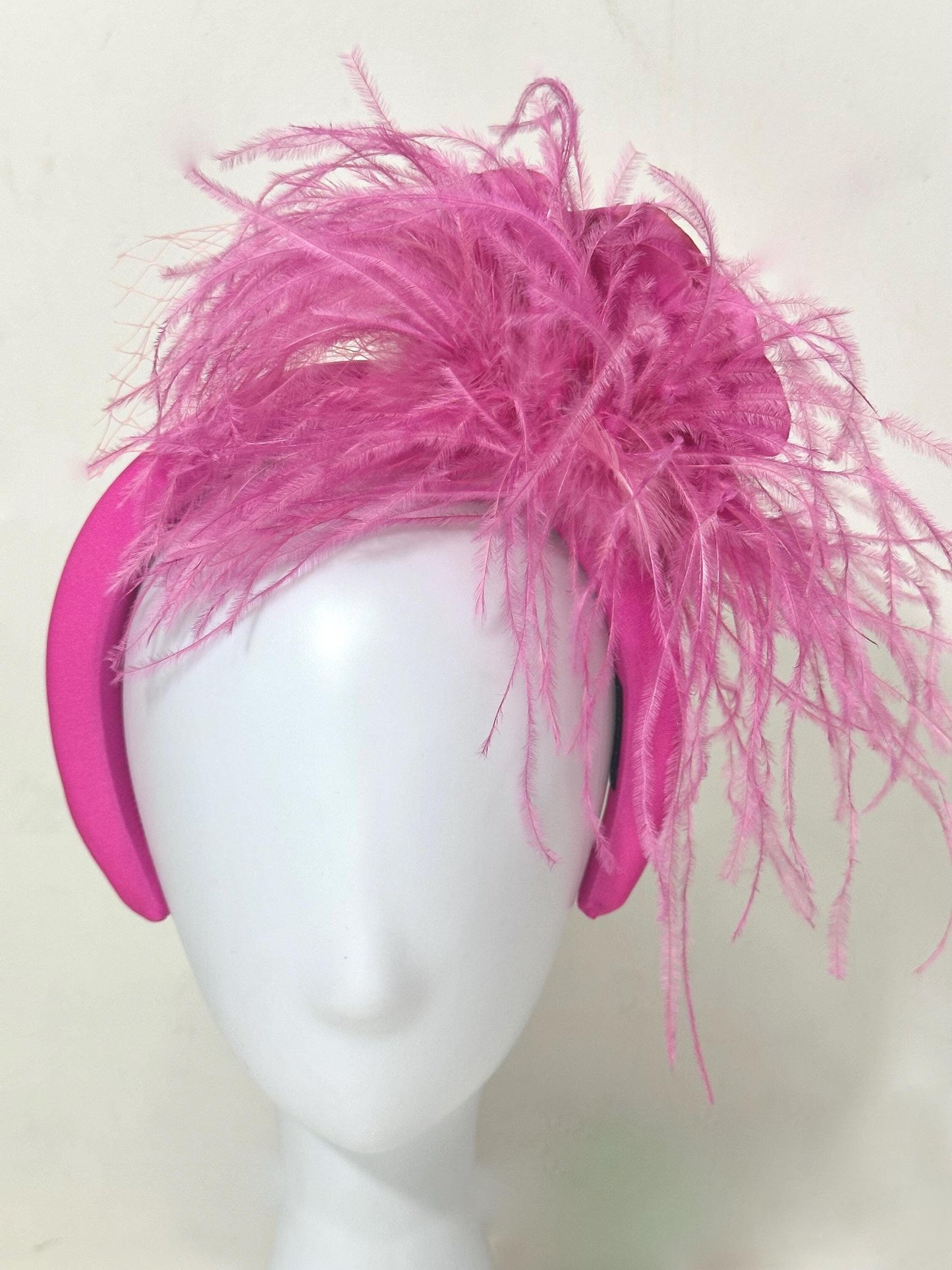 Pink Dusty Rose Feather Fascinator Headband, Church Wedding Headband Pink Light Pink Feather Headband,Bridal Veil Feather Padded Headband