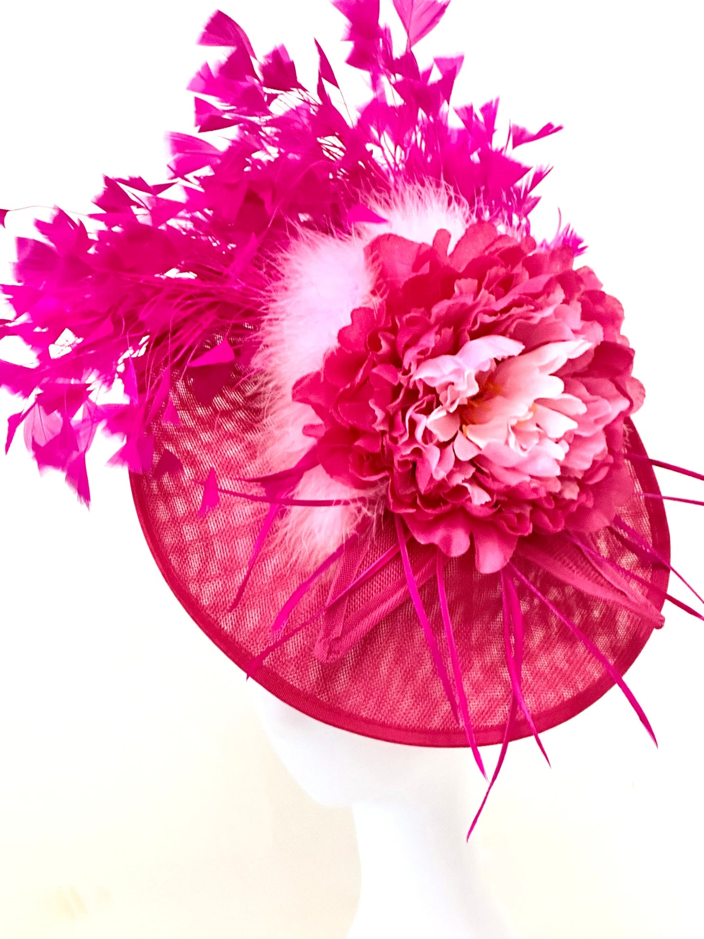 Hot Pink Pink Kentucky Derby Hat Fascinator,Wedding Fascinate  Derby Hat, Pink Church Wedding Fascinator, Garden Tea Party Hat