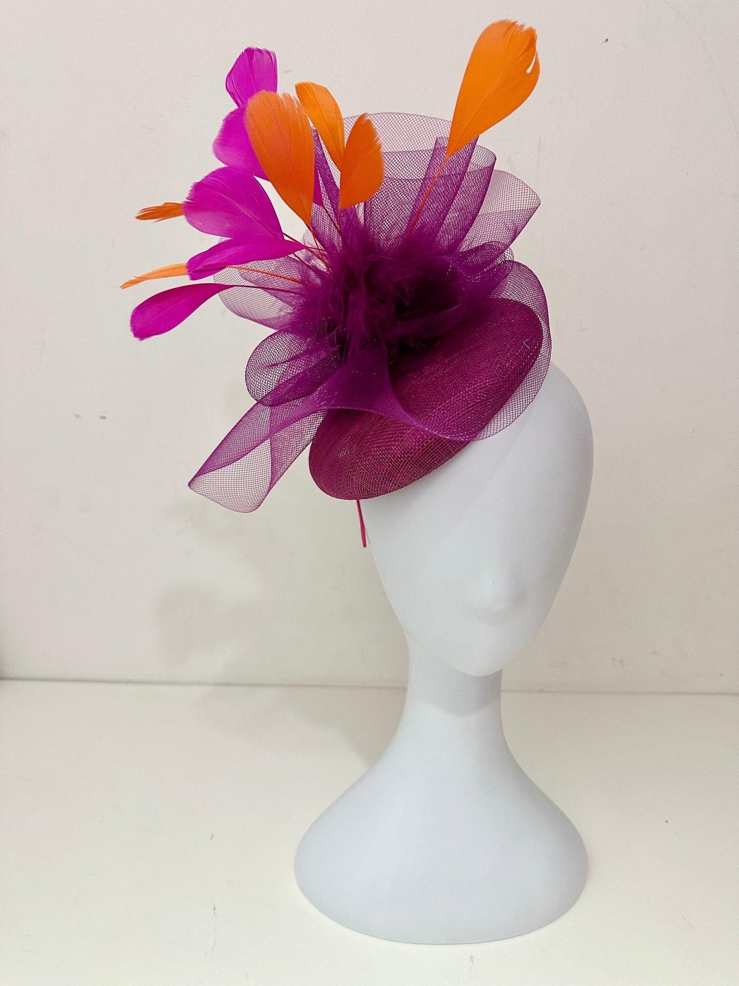 Magenta Pink Orange Fascinator Hat, Purple  Orange Fascinator, Church Wedding Hat,Kentucky Derby Hat, Custom Sorority  Fascinator Hat