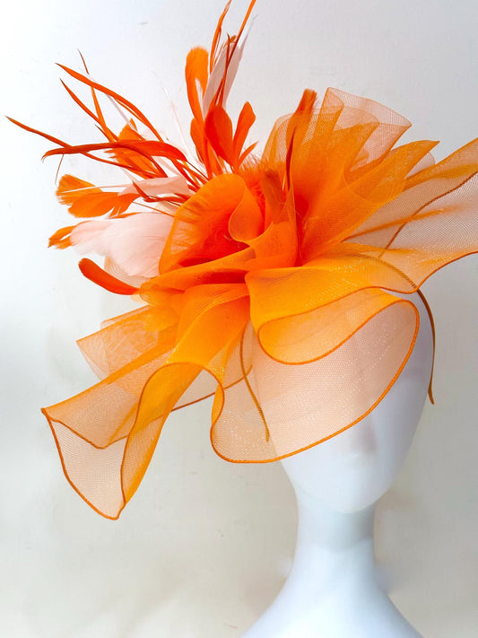 Orange Pink Derby Fascinator Hat, Halloween, Tennessee Orange Fascinator Hat, Orange Fascinator Hat Church Wedding High Tea Garden Party Hat