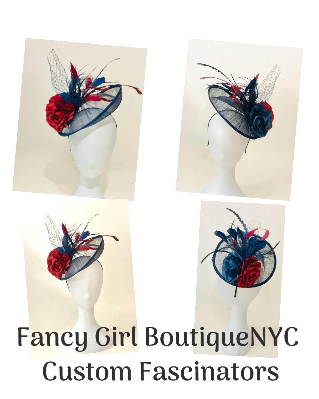 Navy Blue Fascinator Hat, Burgundy Wine Blue Fascinator Hat,Wedding Fascinate Hat, Blue Burgundy Red Feather Hat, Church Wedding Derby Hat