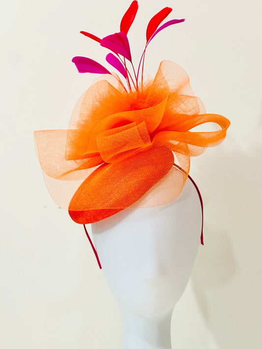 Orange Pink Fascinator Hat, Pink Orange Derby Hat, Fushcia Orange Fascinator Hat, Hot Pink,Royal Blue, Black Fascinate Hat, Church Derby Hat