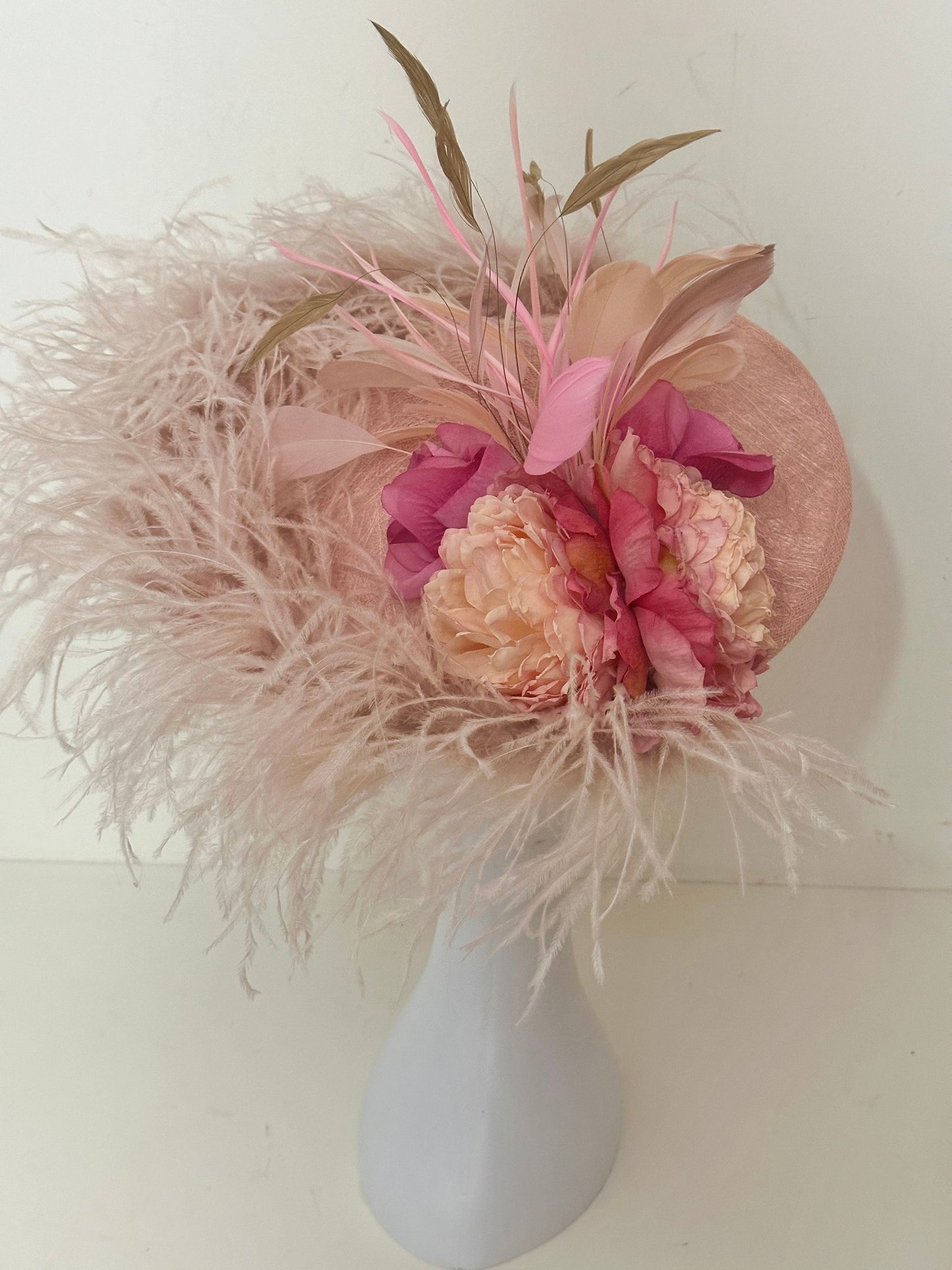 Couture Feather Fascinator Hat, Blush Fascinator Hat, Church Wedding Hat Fascinate, High Tea Hat, Fascinate, Feather Fascinator Hat