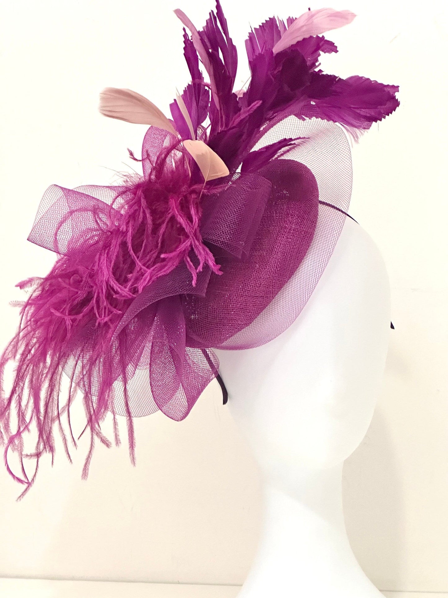 Magenta Plum Fascinator Hat, Kentucky Derby Hat Fascinator Headband, Church Wedding Fascinate Hat, Garden Tea Party Hat,