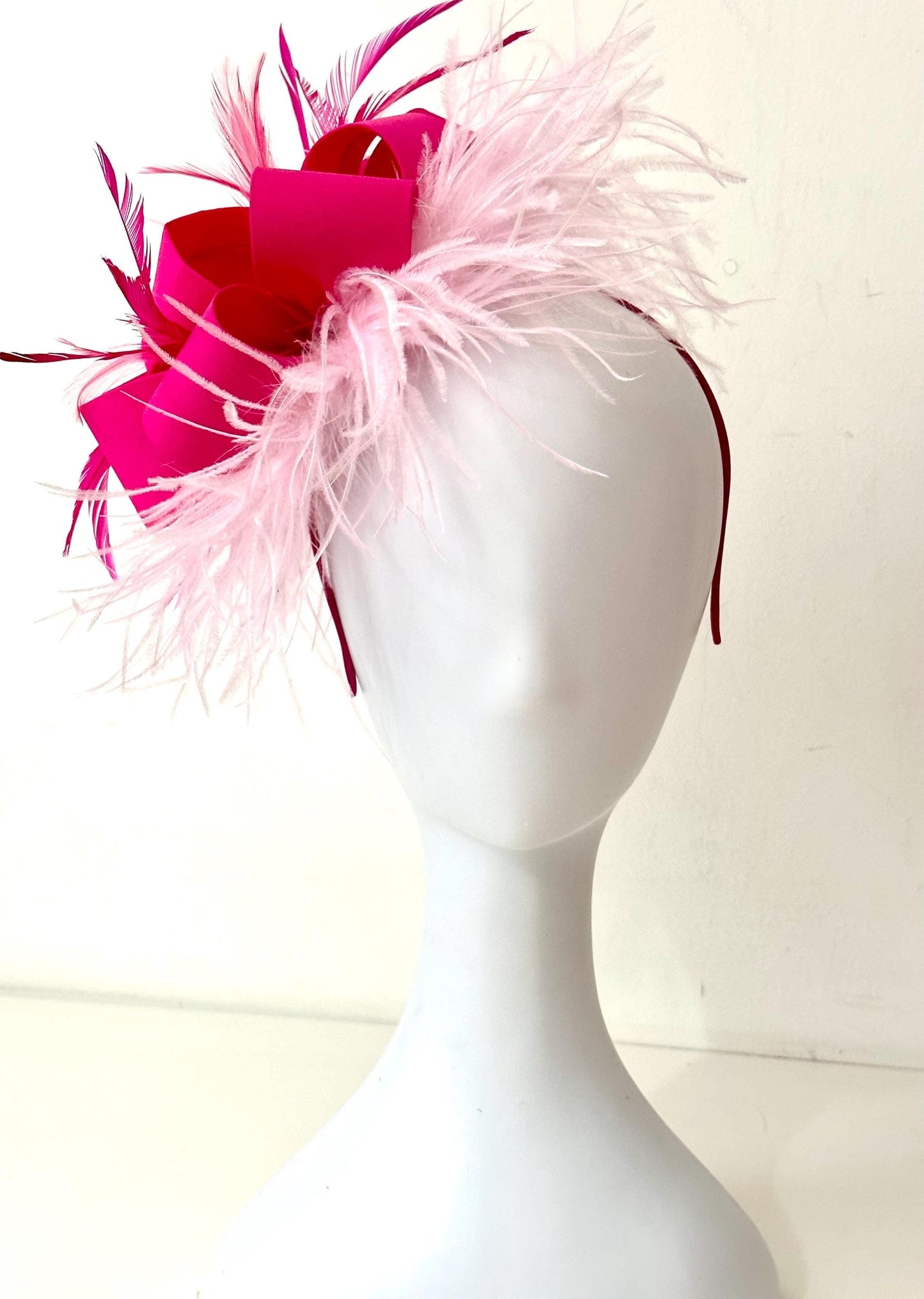 Pink Hot Pink Fascinator Hat Headband, Kentucky Derby Hat Fascinator, Pink Feather Hat Fascinator, Church Wedding Hat Fascinator Headband