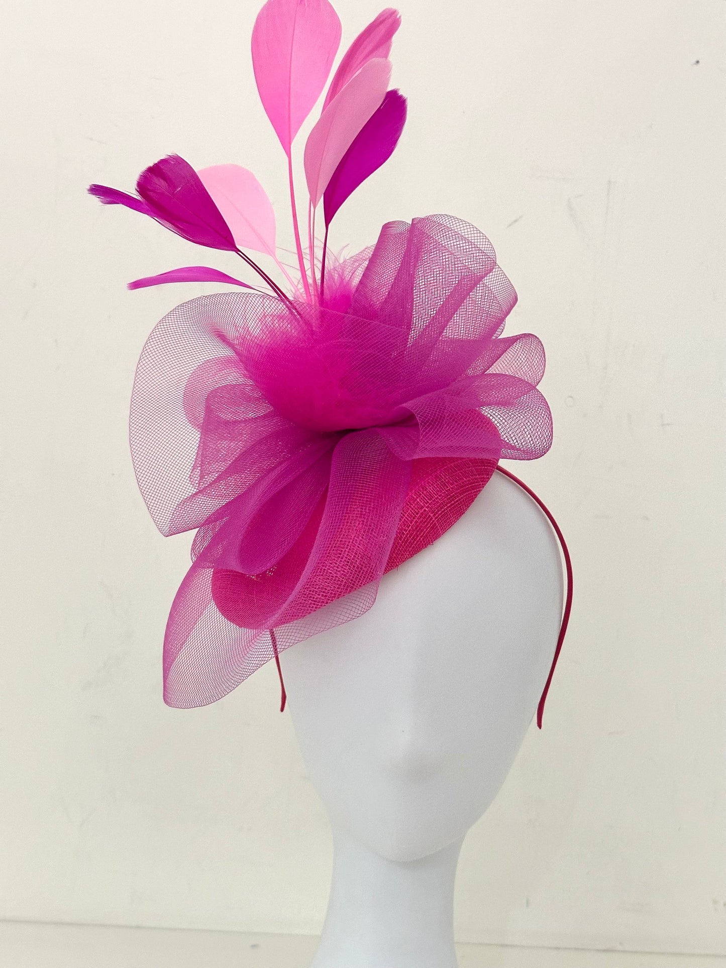 Hot Pink Fascinator Hat, Pink Kentucky Derby Hat Fascinator,  Church Wedding Hat, Tea Party Hat, Custom Feather Fascinator Hat