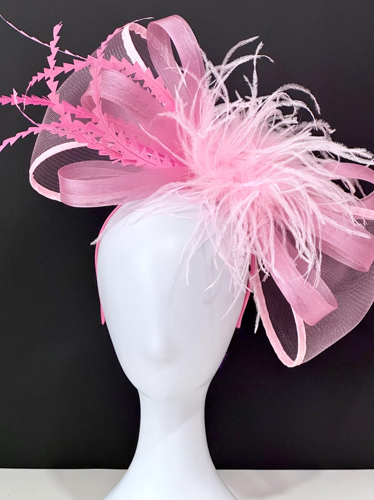 Pink Green Bow Headband, Kentucky Derby Hat Fascinator, All Feather Colors Big Bow Feather Bow Fascinator Hat Headband Church Wedding Derby