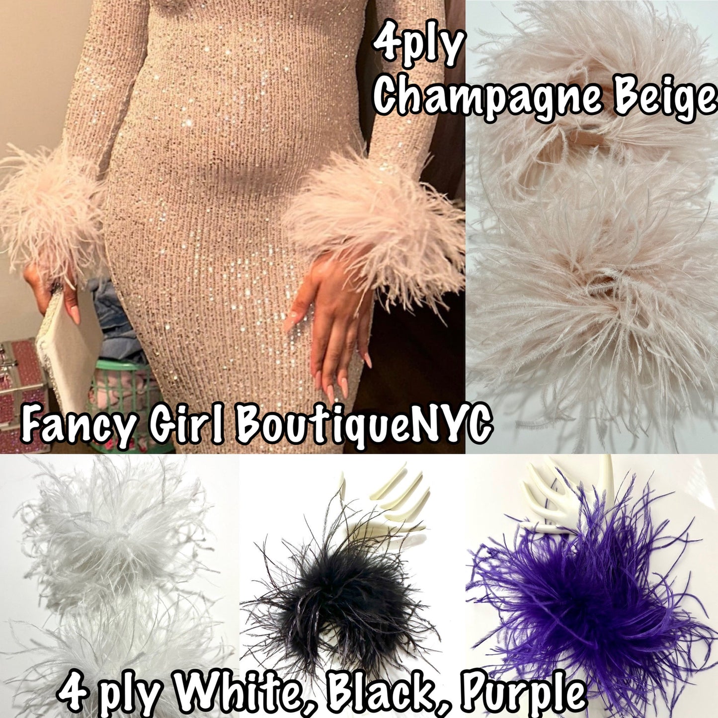 Ostrich Feather Trim, Feather Shoe Clips Feather Cuffs, Black, White, Pink, Light Ivory,Ostrich Feather 2ply to 10 ply Quality Feather Trim