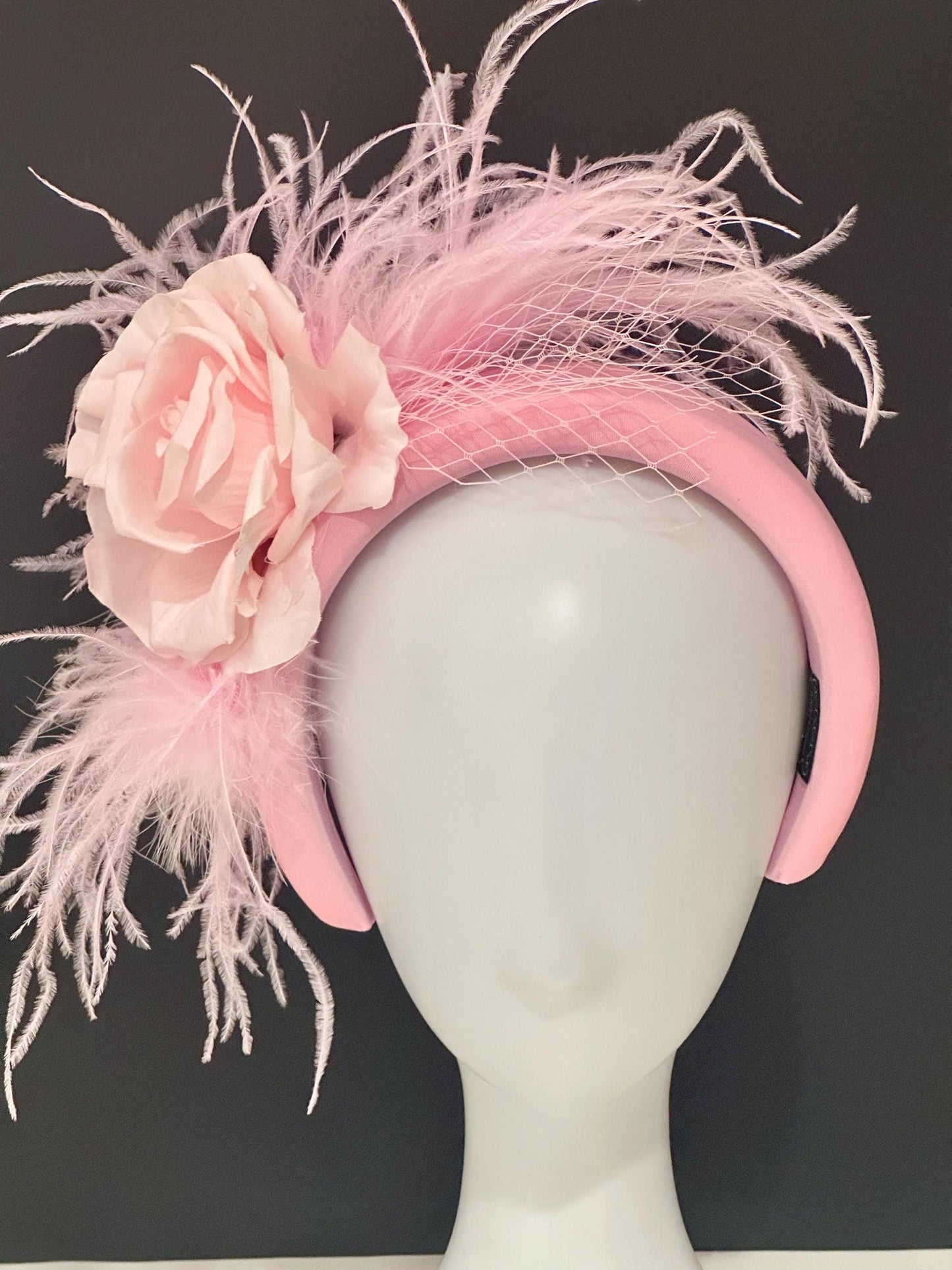 Pink Fascinator Bespoke Feather Headband, Hot Pink Pink Bridal Veil Flower Feather Fascinator Headband, Church Wedding Fascinate Hat