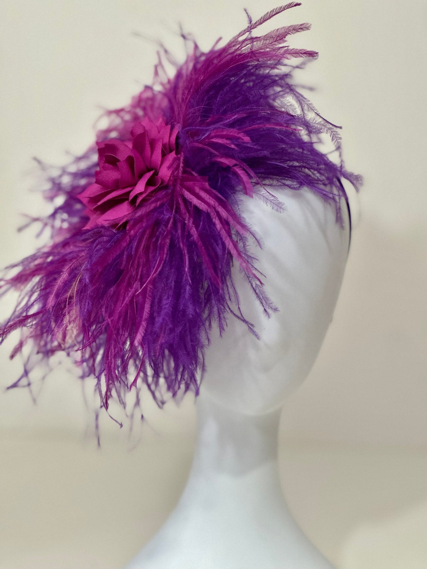 Magenta Plum Fasciantor Headband, Feather Bespoke Headband, Kentucky Derby Hat Fascinator,Magenta Wedding Fascinator Headband