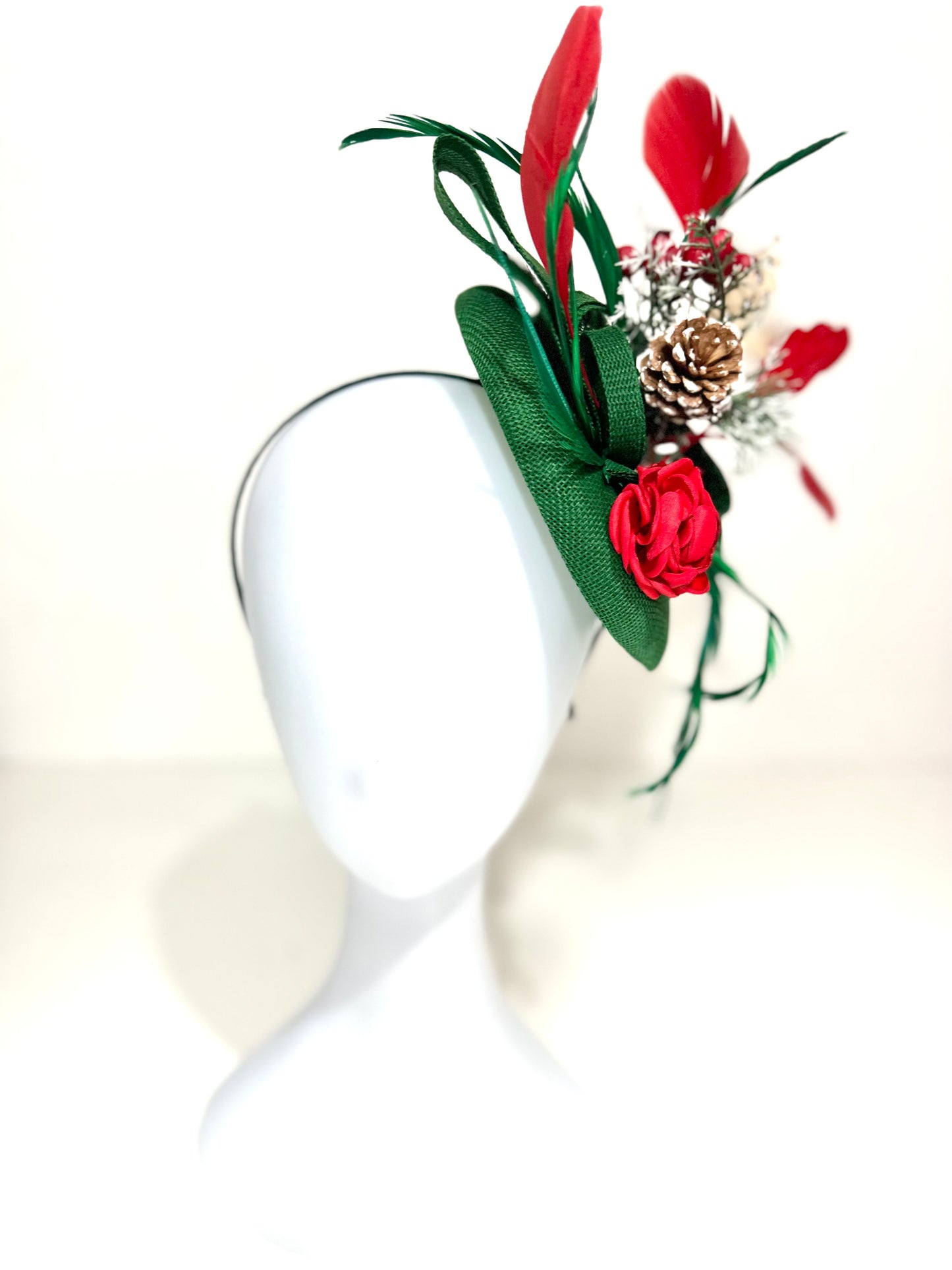 Christmas Fascinator Hat, SnowFlake Headband Fascinator, Holiday Party Hat, Red Holly Church Christmas Hat