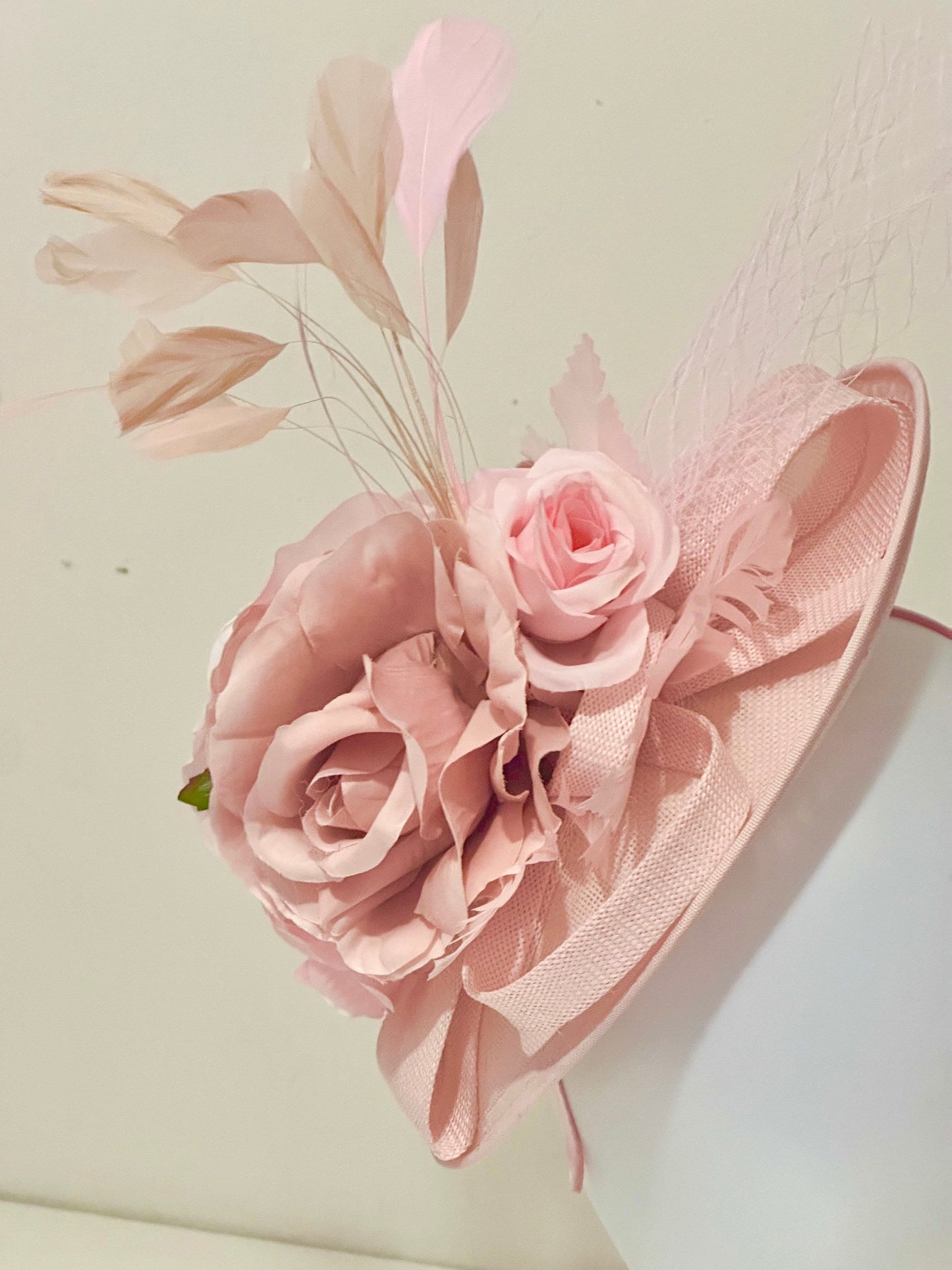 Pink Dusty Pink Rose Fascinator Hat, Church Wedding Hat, Pink Fascinate Hat, Light Pink Rose Derby Fascinator Hat, High Tea Party Hat