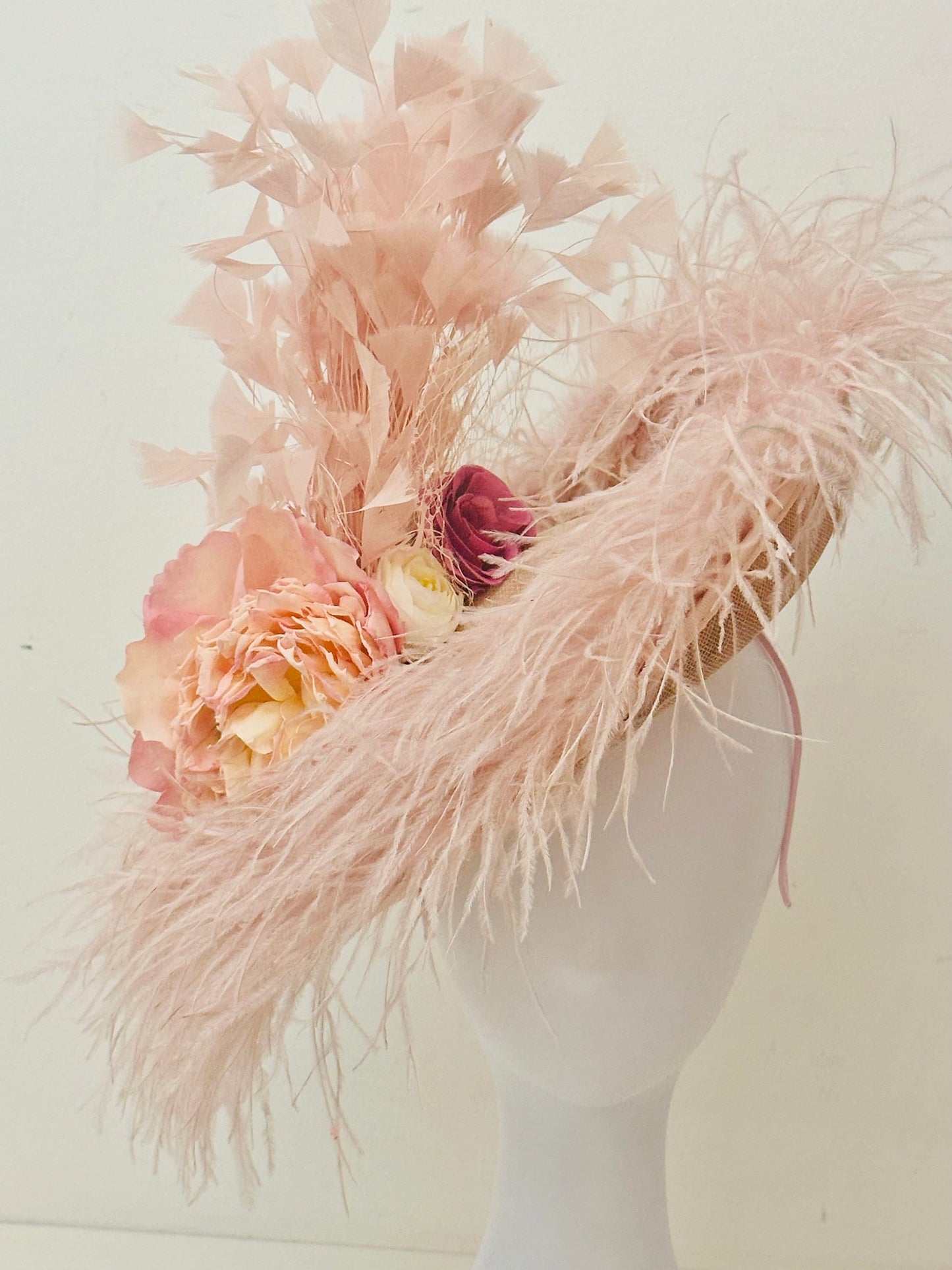 Couture Feather Fascinator Hat, Blush Fascinator Hat, Church Wedding Hat Fascinate, High Tea Hat, Fascinate, Feather Fascinator Hat